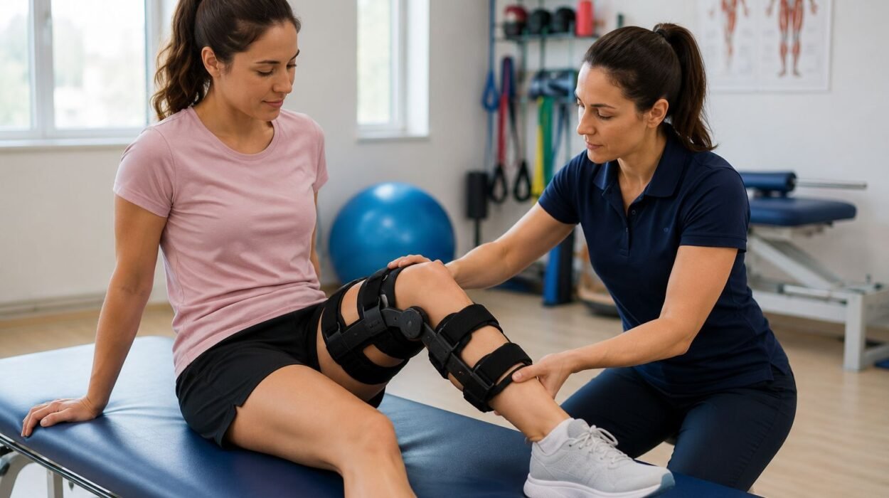 Post-surgery rehabilitation session at ARGAN Riaya Salmiya Kuwait — patient with physiotherapist on rehabilitation gym equipment