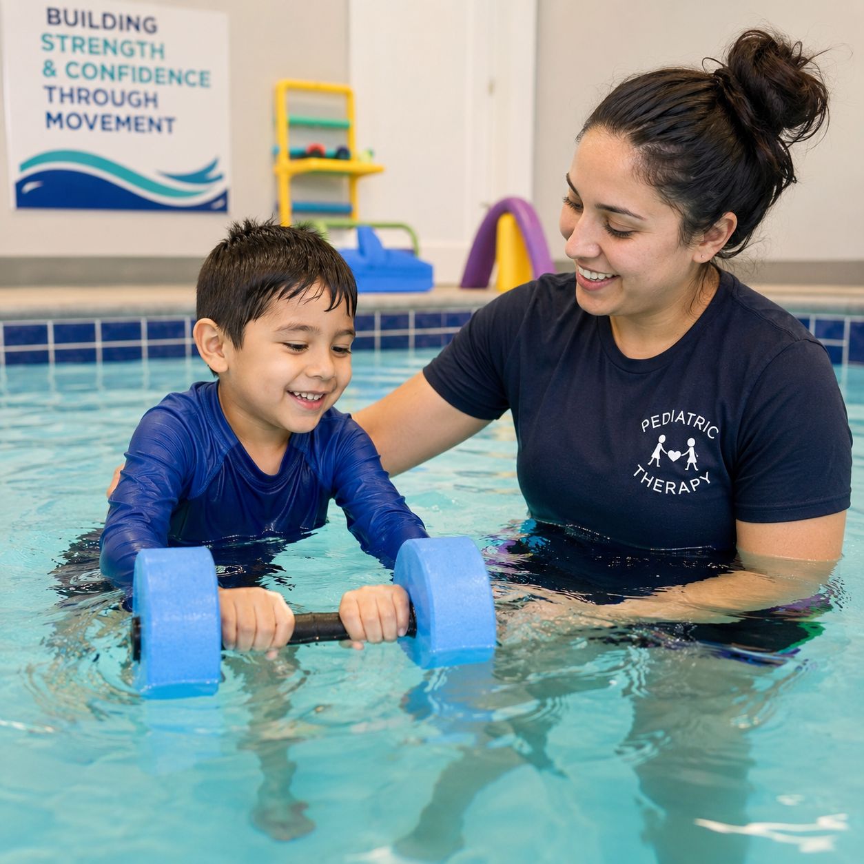 Pediatric hydrotherapy session with a therapist at ARGAN Riaya in Kuwait